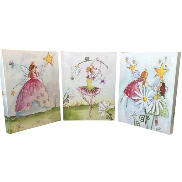 Bright Princess Twinkle Fairy Flower Girls Room Canvas Wall Art Pristine Signed - Picture 1 of 11